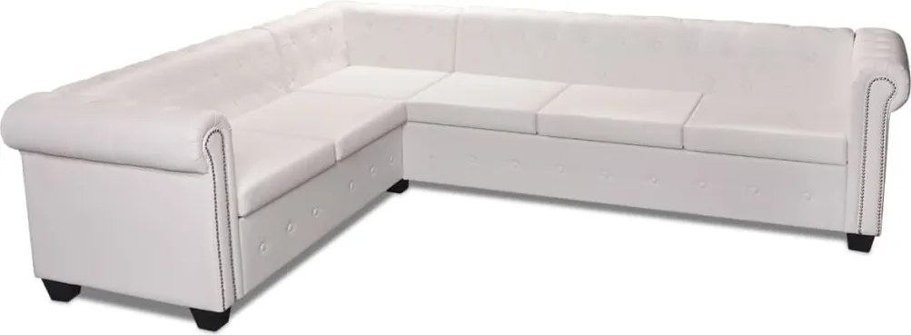 vidaXL 6 személyes fehér műbőr Chesterfield sarok kanapé