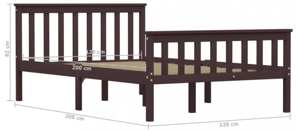 sötétbarna tömör fenyőfa ágykeret 120 x 200 cm