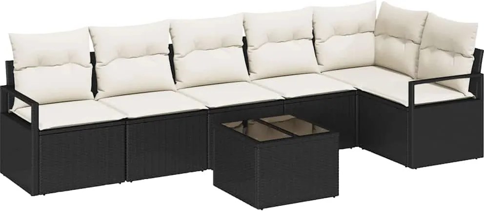 vidaXL Kanapé Szett párnával 7 pcs Fekete polirattan