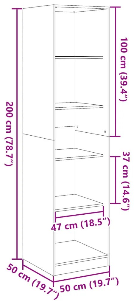 vidaXL fekete szerelt fa ruhásszekrény 50 x 50 x 200 cm