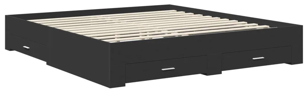 vidaXL Ágykeret fejtámlával fiókkal Fekete 200 x 200 cm Faanyag