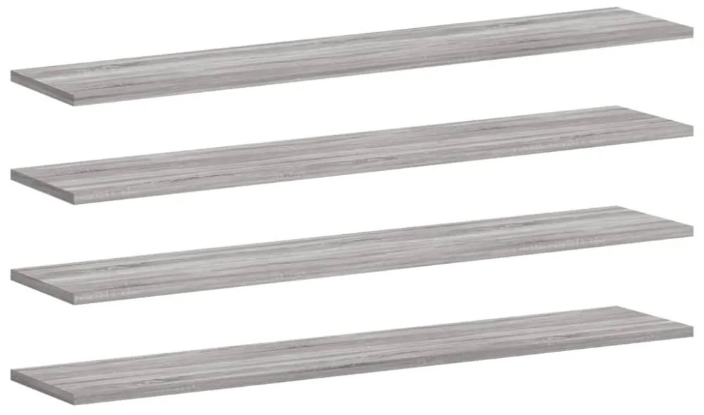 4 db szürke sonoma színű szerelt fa fali polc 100 x 20 x 1,5 cm