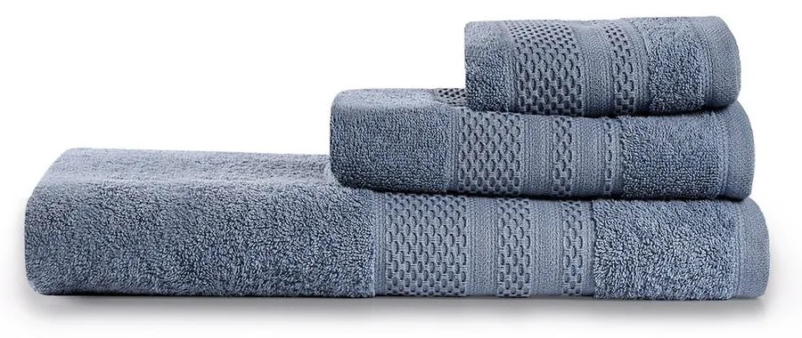 Kék frottír pamut törölköző és fürdőlepedő készlet 3 db-os Piramit – Foutastic