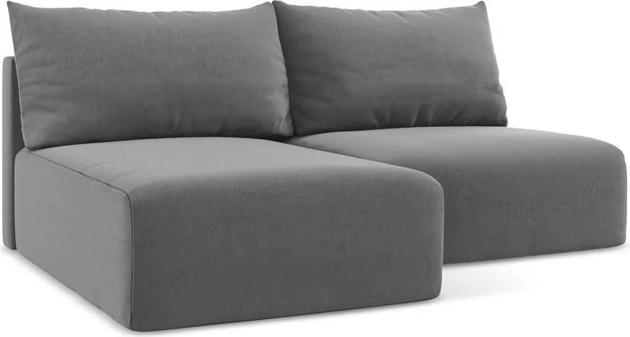 Szürke bársony kinyitható-tárolóhelyes sarokkanapé (bal oldali-heverő résszel) Kalena – Makamii