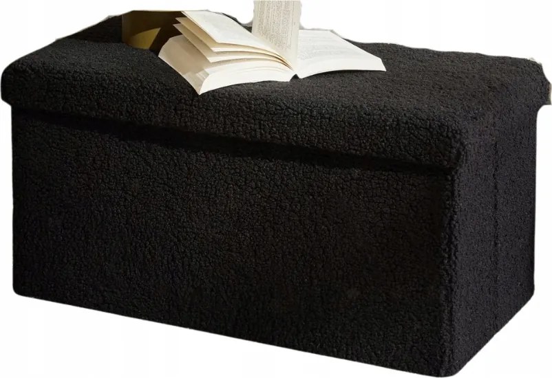 Bouclé Összecsukható Pad, Fekete, Tárolórekesszel, 76 X 38 CM