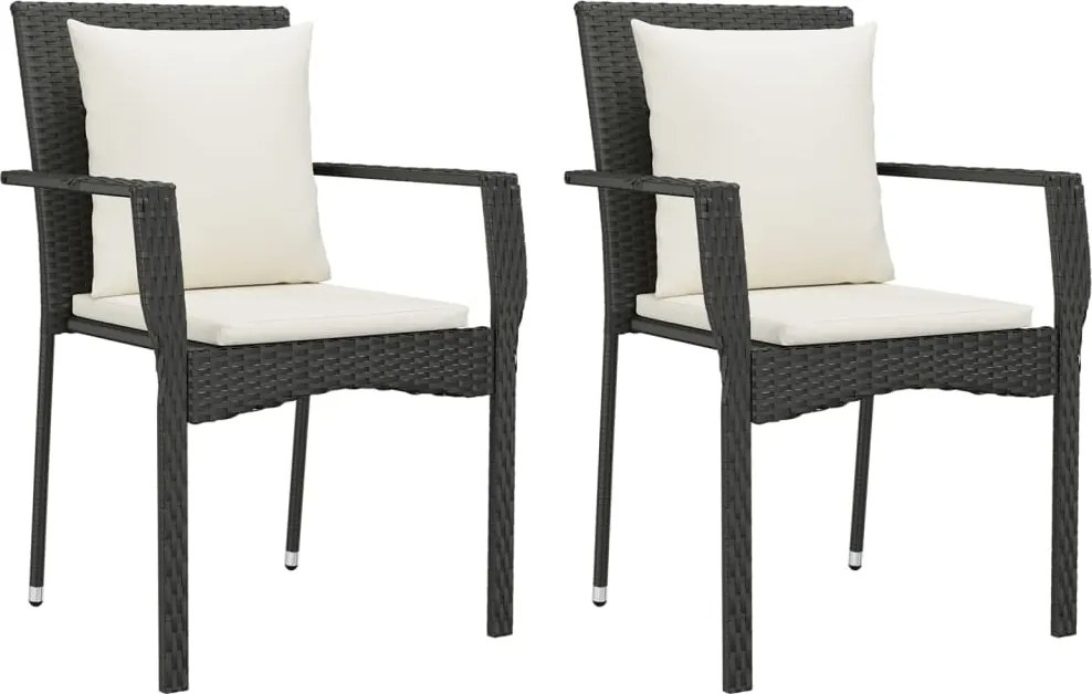 vidaXL 2 db fekete polyrattan kerti szék párnával
