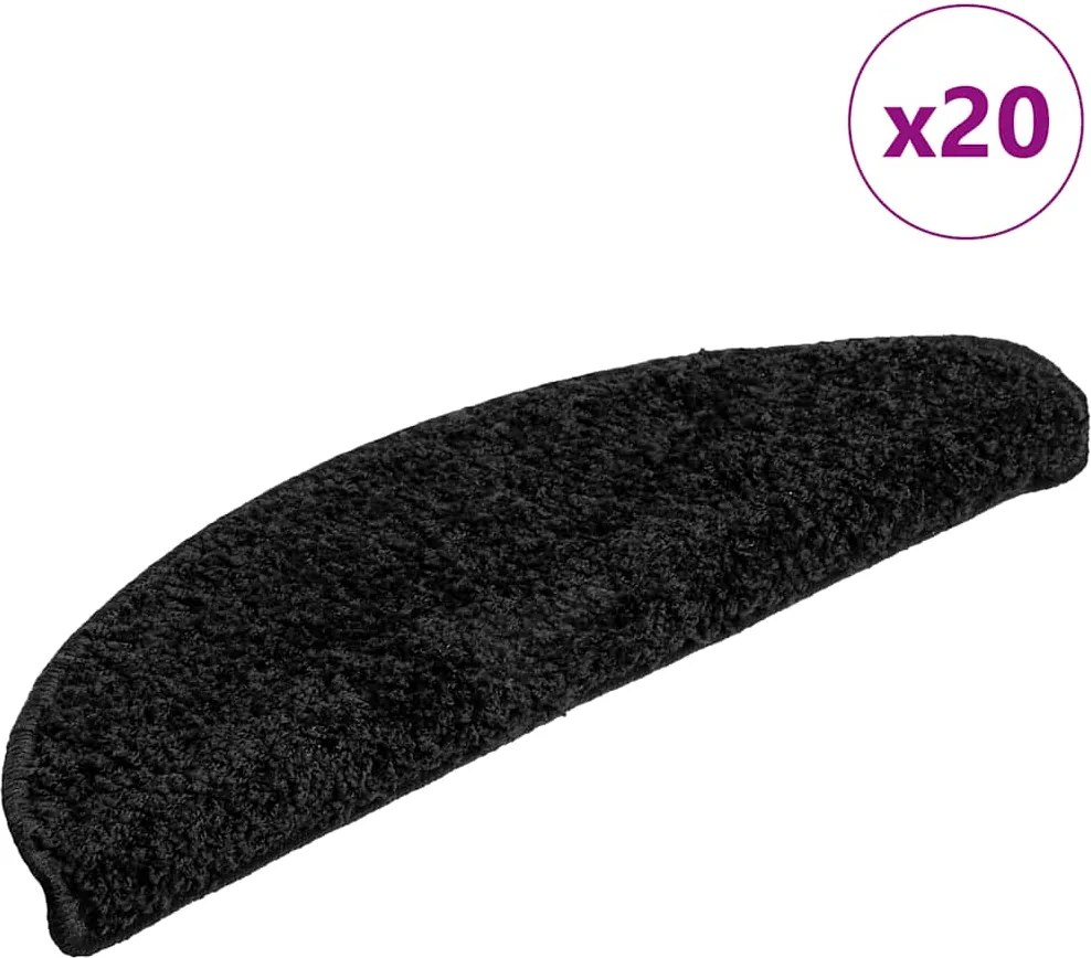 vidaXL 20 db fekete, félkör alakú lépcsőszőnyeg 56 x 17 x 3 cm