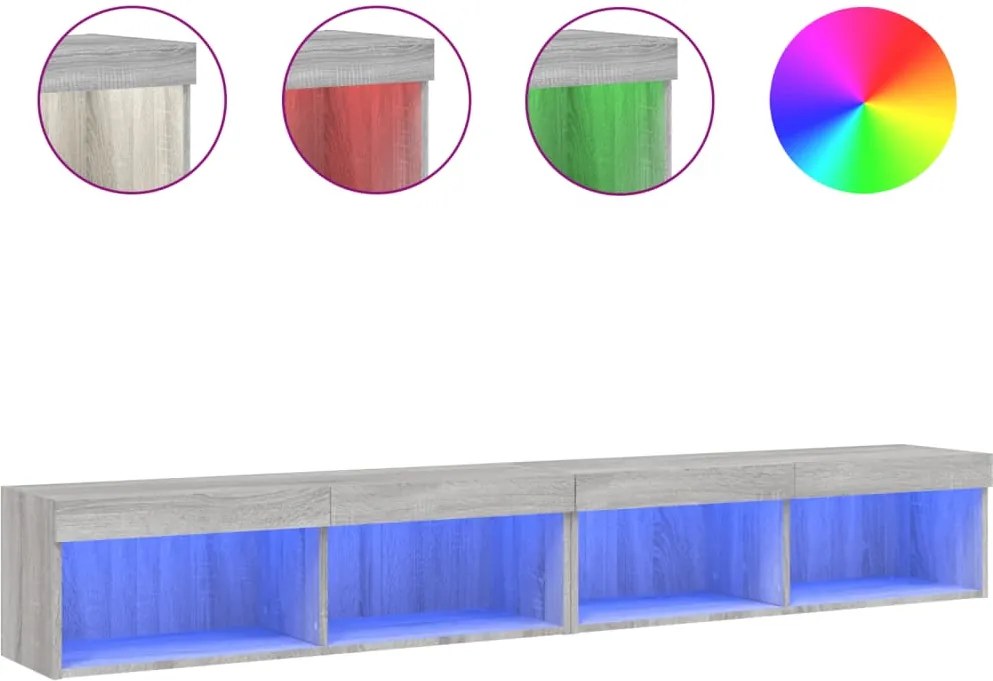 vidaXL 2 db szürke sonoma színű TV-szekrény LED-ekkel 100x30x30 cm
