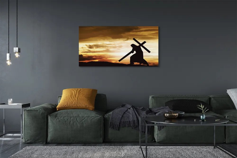 Canvas képek Jézus kereszt naplemente 100x50 cm