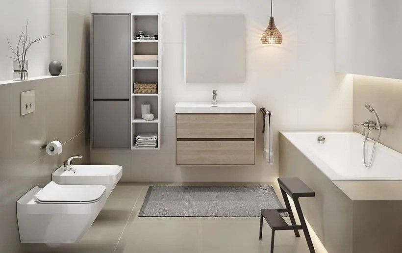 Cersanit - SET B107 Crea szekrény + Crea 40 mosdó, szürke, S801-281