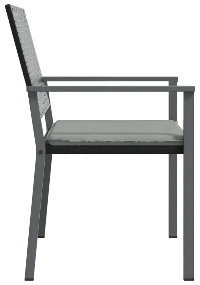 2 db fekete polyrattan kerti szék párnával 56 x 62,5 x 89 cm