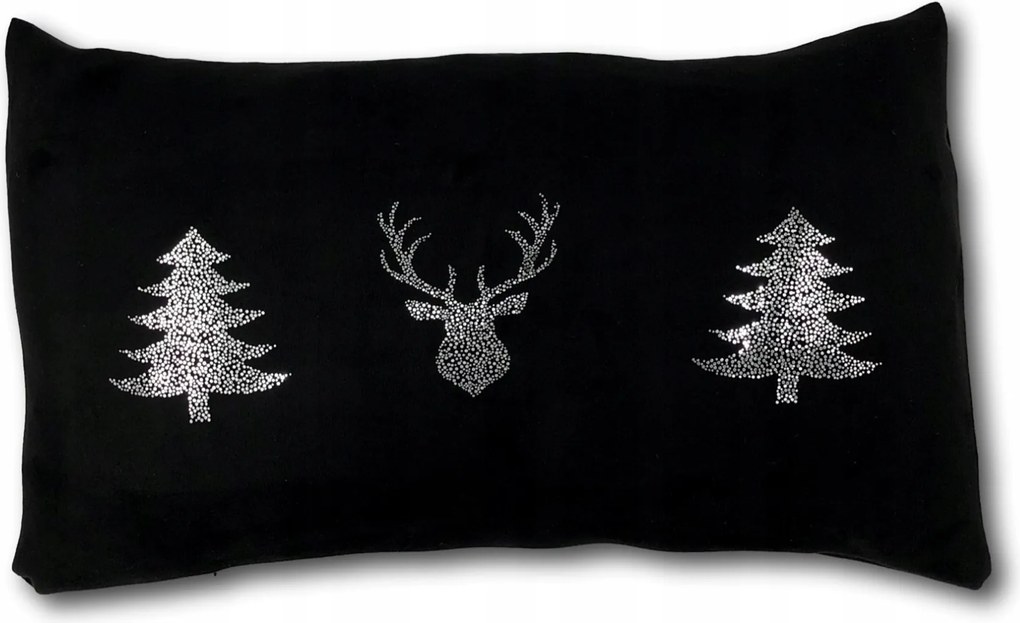 Párnahuzat Fekete Karácsonyi velúr mintás