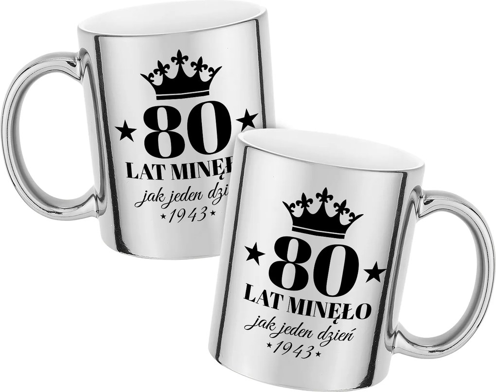 Nyomott mintás bögre 80 Éves Évfordulóra Ezüst metál varázsló