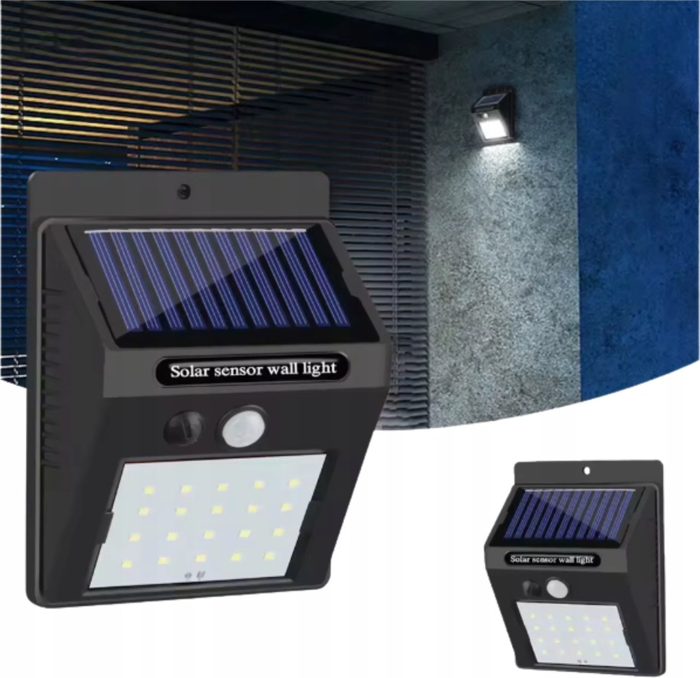 Falra Szerelhető Napelemes Homlokzati Led Lámpa Mozgásérzékelővel, Csavarral Rögzíthető