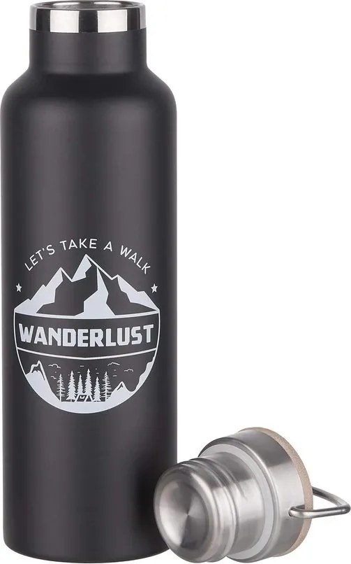 WANDERLUST termosz füllel és bambusz kupakkal, fekete 650ml