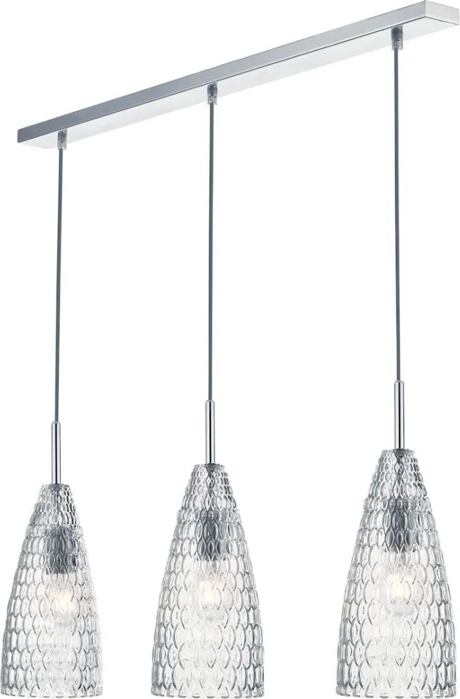 DAR LIGHTING ZUK0308 ZUKA Többágú Függesztett Lámpa Csiszolt Króm, Átlátszó E14 IP20