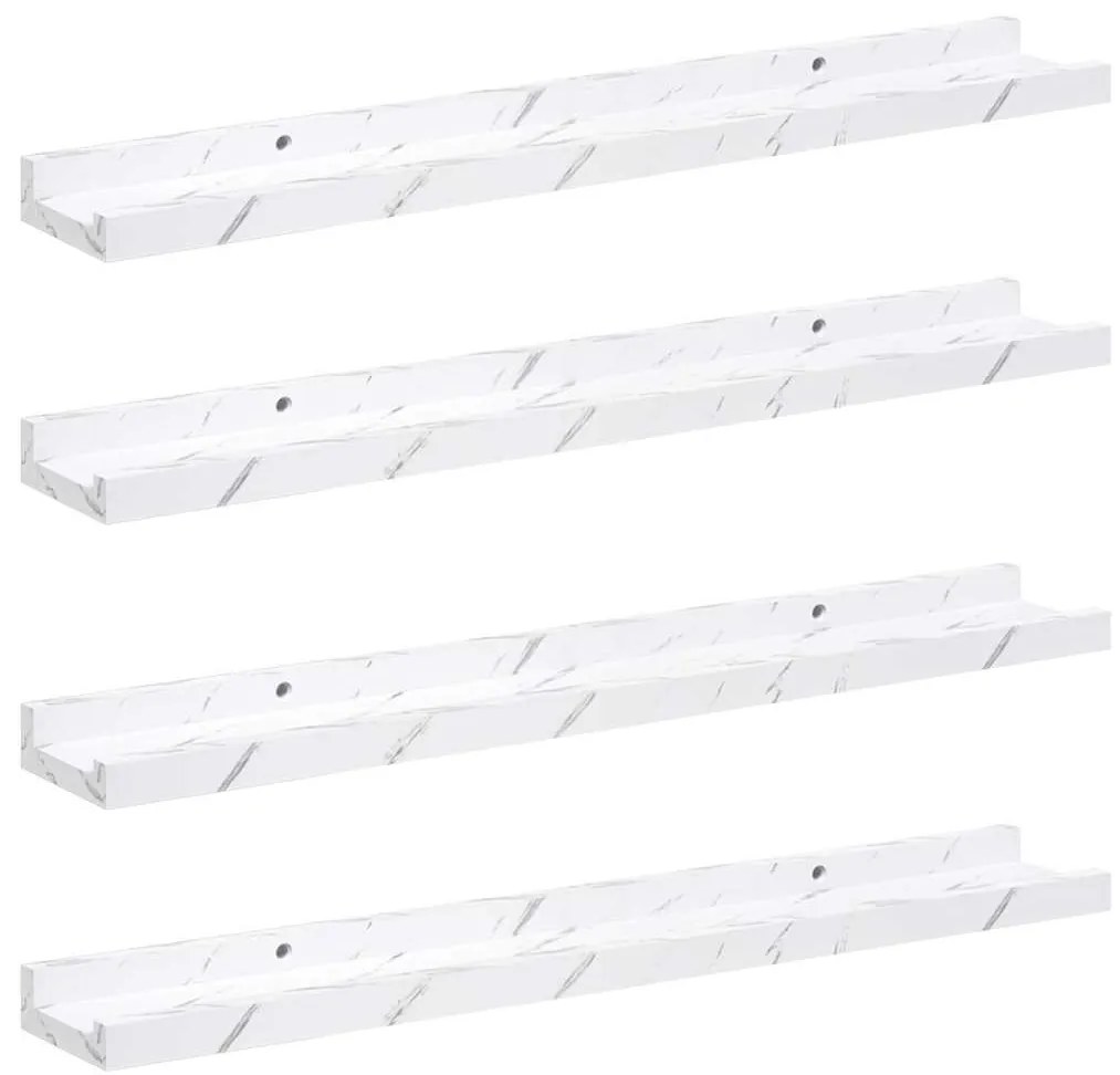 vidaXL Falpolc polcokkal 4 pcs Fehér márvány 60 x 9 x 3 cm Faanyag