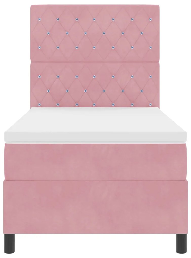 Boxspring Ágy Matraccal Rózsaszín Egyszemélyes Bársonyos