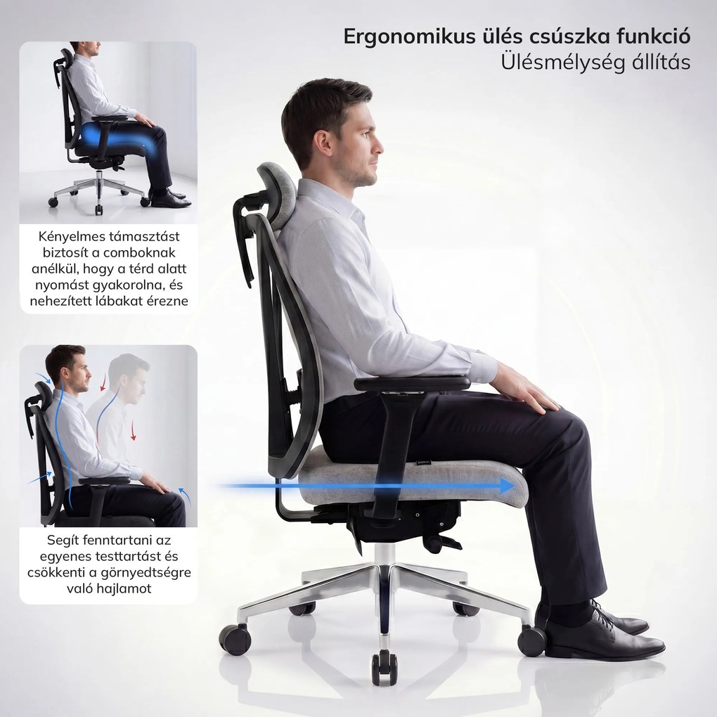 Ergonómikus, forgó irodai szék, szürke: VECTOR