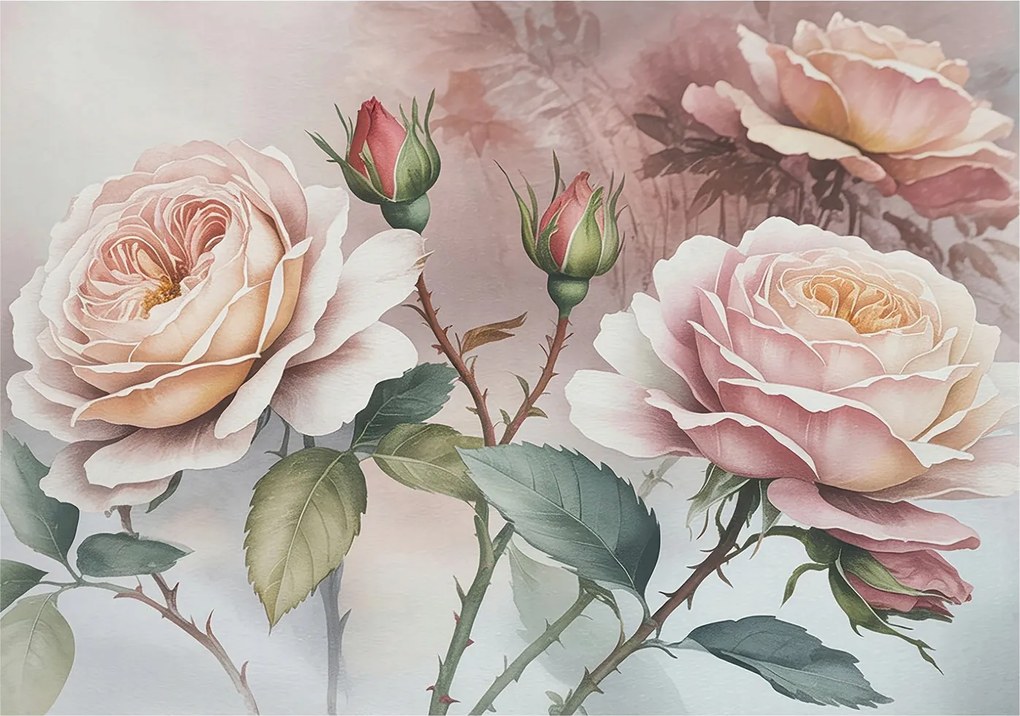 Flizelin tapéta Divatos 3D fali ragasztó pasztell rózsák 208x146 ragasztó