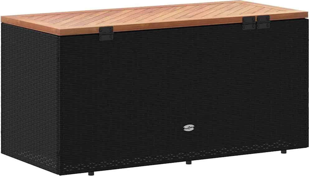 Fekete Polyrattan És Akácfa Kerti Tárolóláda 110 X 50 X 54 Cm