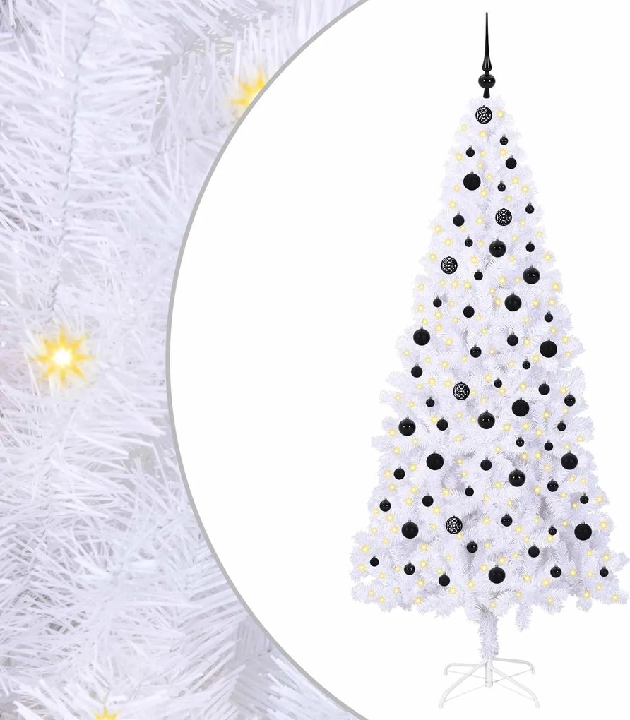 vidaXL Mű karácsonyfa 300 LED-del állvánnyal Fehér 210 cm PVC és Acél