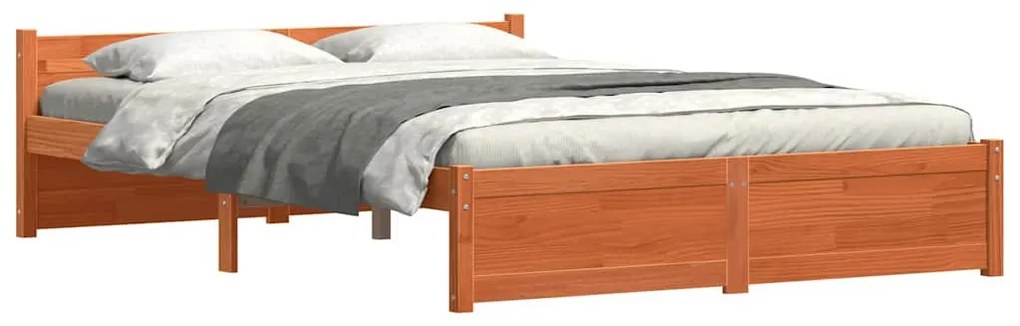 vidaXL Ágykeret fejtámlával Viaszbarna 160 x 200 cm Tömör fenyőfa