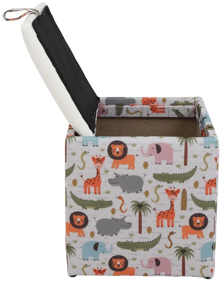 Kocka puff tárolóval állat mintás-bézs N