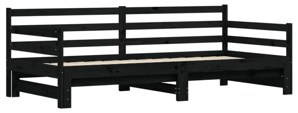 fekete tömör fenyőfa kihúzható kanapéágy 80 x 200 cm
