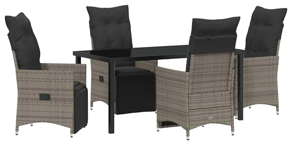 vidaXL Kert étkező szett párnával 5 pcs Szürke polirattan