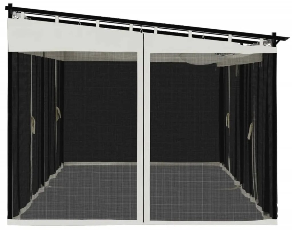 krémszínű acél pavilon hálós oldalakkal 6 x 3 m
