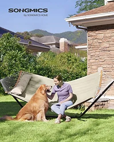 2 személye kemping függőágy párnával, 200x140 cm, max 225 kg, krém bézs színű