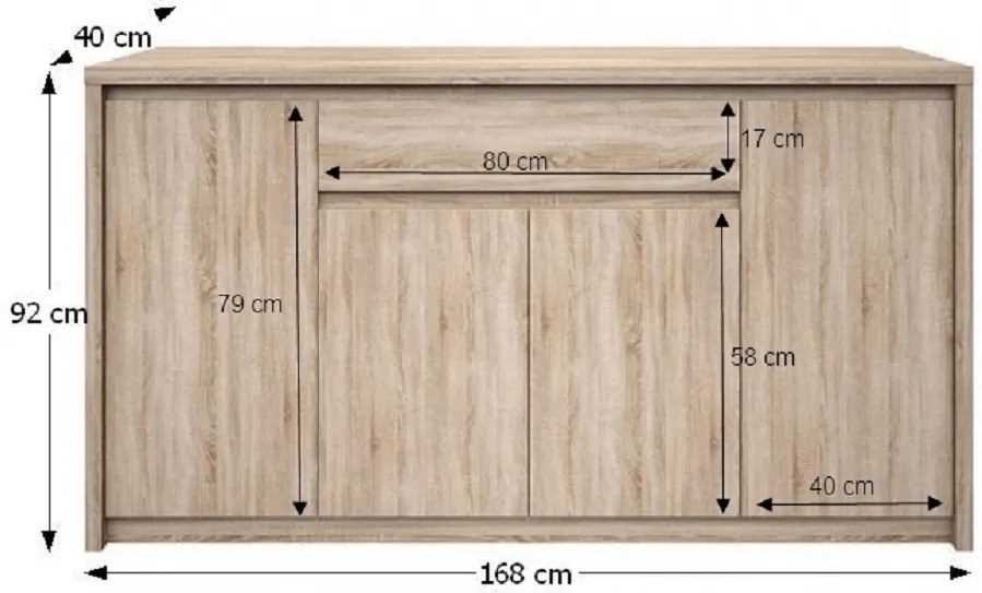 Komód, DTD laminált, tölgy sonoma, NORTY TYP 11