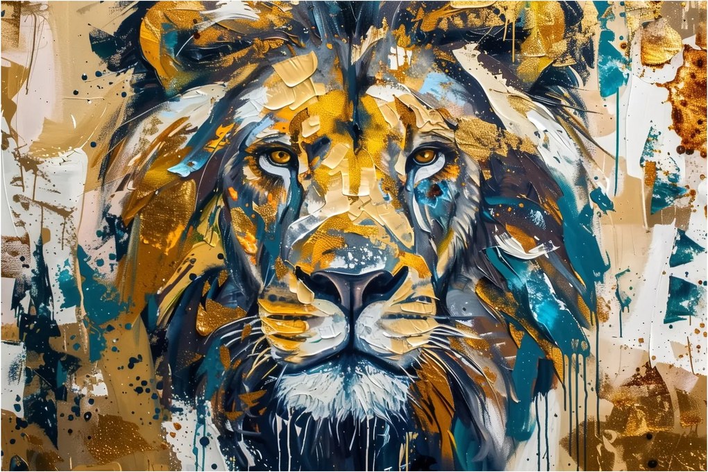 Kép - Absztrakt olajfestmény oroszlánnal (90x60 cm)