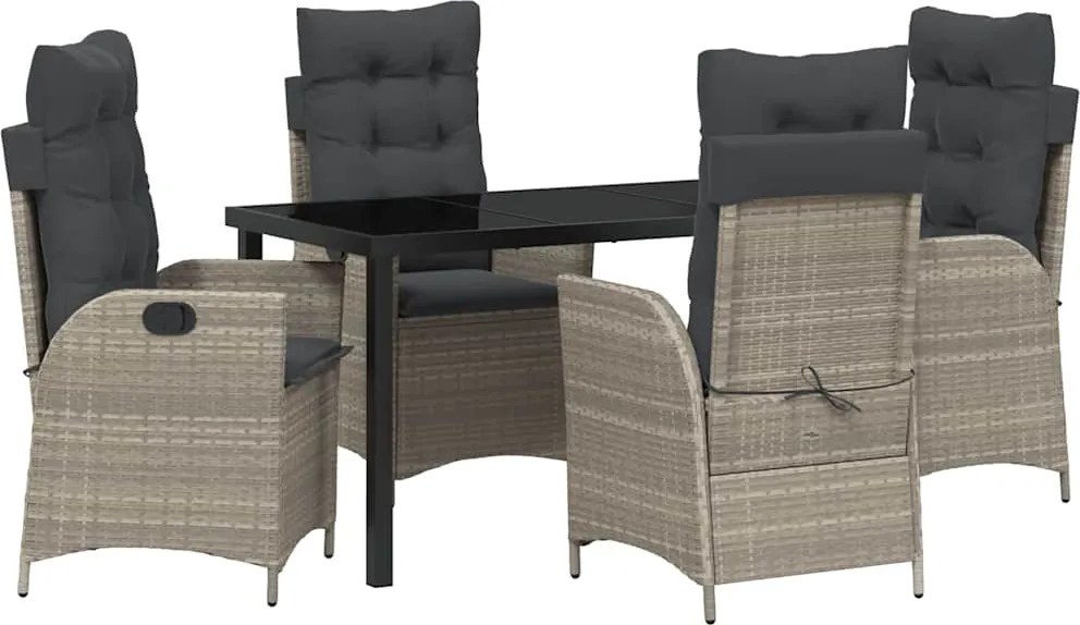 vidaXL Kert étkező szett párnával 5 pcs Világosszürke polirattan