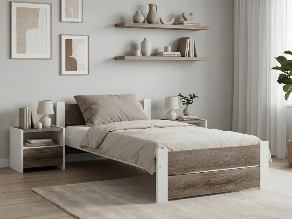 Ágy IKAROS DOUBLE 80 x 200 cm, fehér/trüffel tölgy Ágyrács: Léces ágyrács, Matrac: Sommera 18 cm matrac