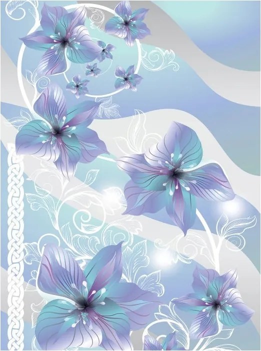 Fotótapéta Kék és lila vinil virágok 184x254 +ragasztó