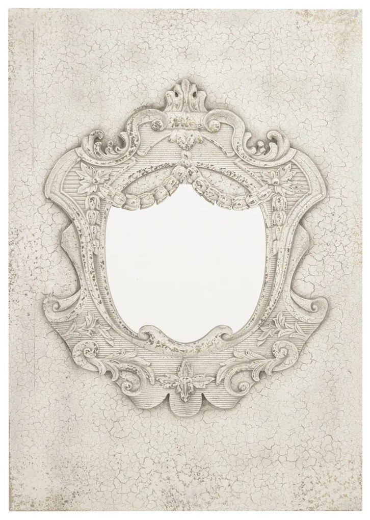 Különleges antikolt tükör vintage repedezett koptatott krémfehér keretben 150,5x100x4cm