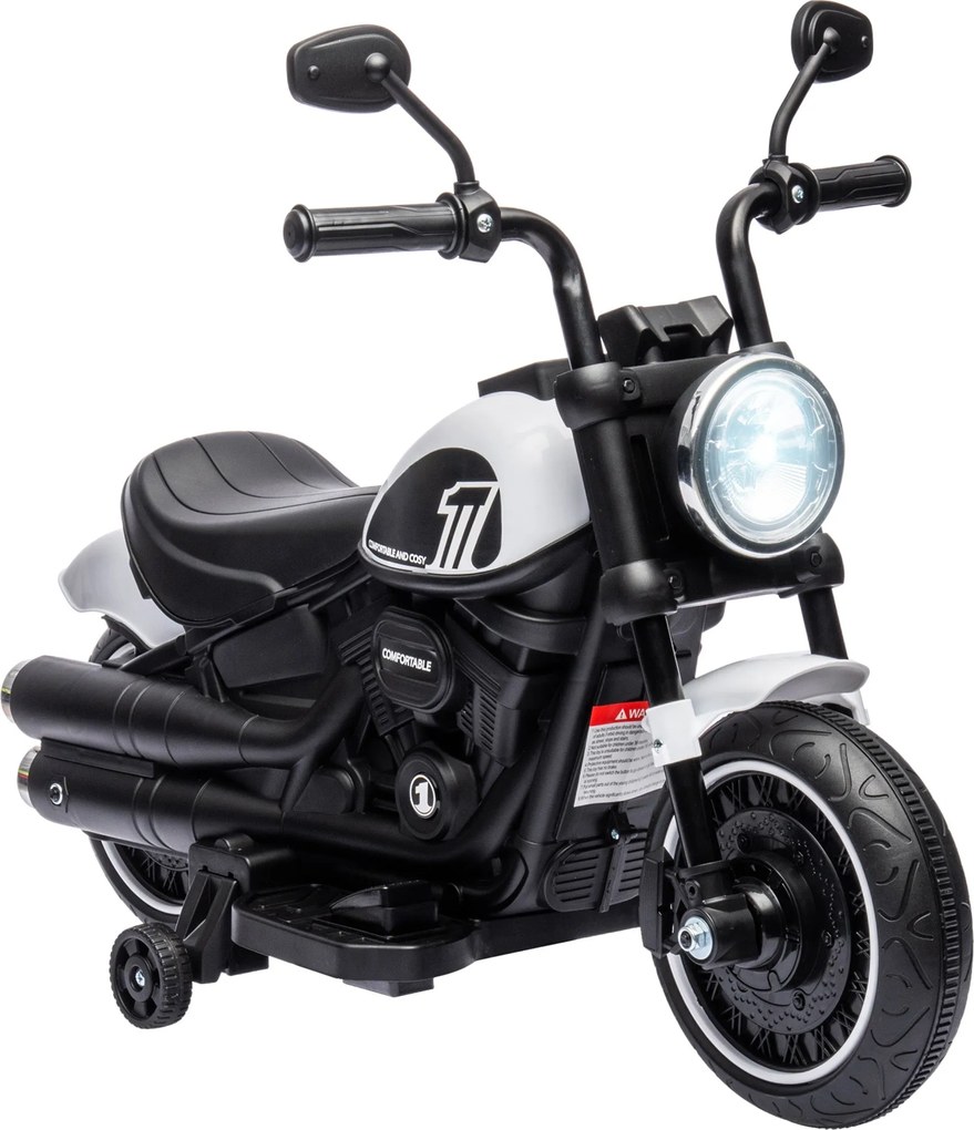 HOMCOM Gyerek Motorkerékpár Elektromos Motor 2 Leszedhető Segédkerékkel, 3 km/h, 1,5-3 Éves Korlátozott Fehér Gyerekeknek 76 x 42 x 57 cm | Aosom