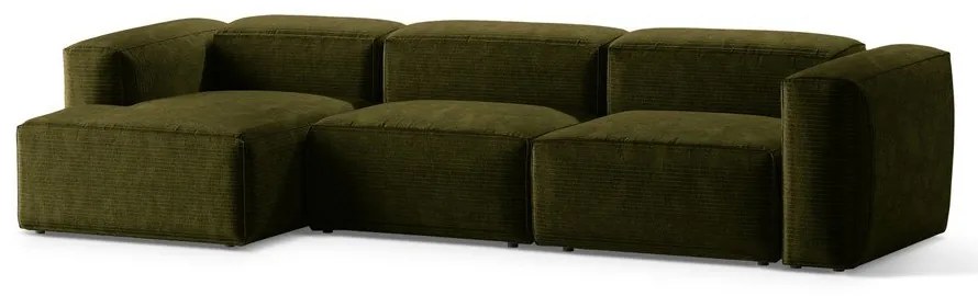 Zöld kordbársony sarokkanapé (bal oldali-heverő résszel) Bergamo – Cosmopolitan Design