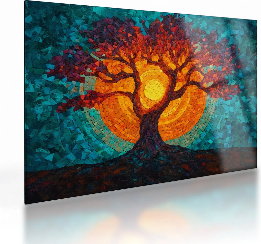 Üveg kép - Az élet fája és a nap mozaikban (70x50 cm)