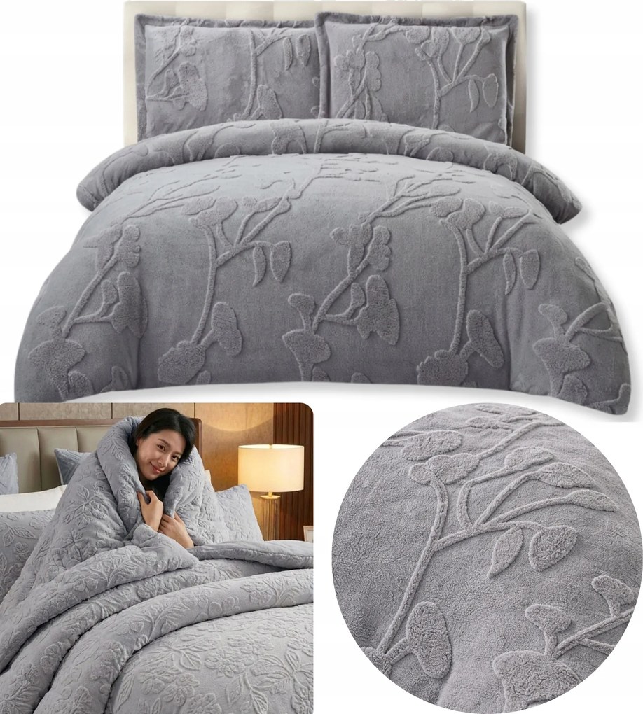 Téli ágyneműhuzat 160x200cm 2x 70x80cm Világosszürke Puha Tömör Kivitelezés