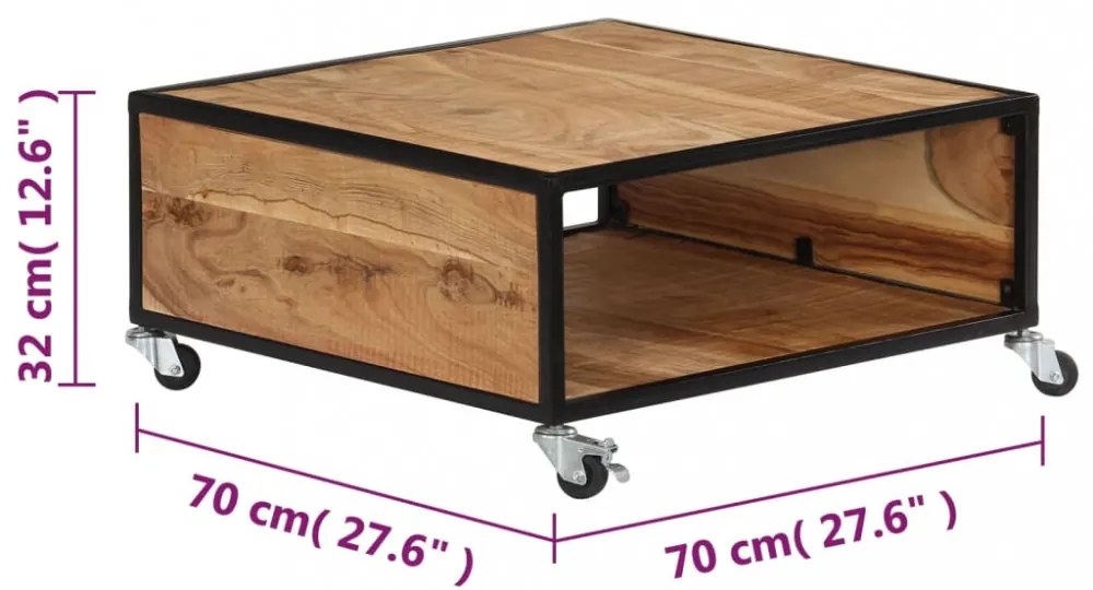 tömör akácfa dohányzóasztal 70 x 70 x 32 cm