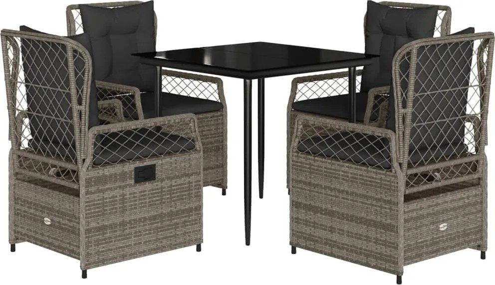 vidaXL 5 részes szürke polyrattan kerti étkezőgarnitúra párnával