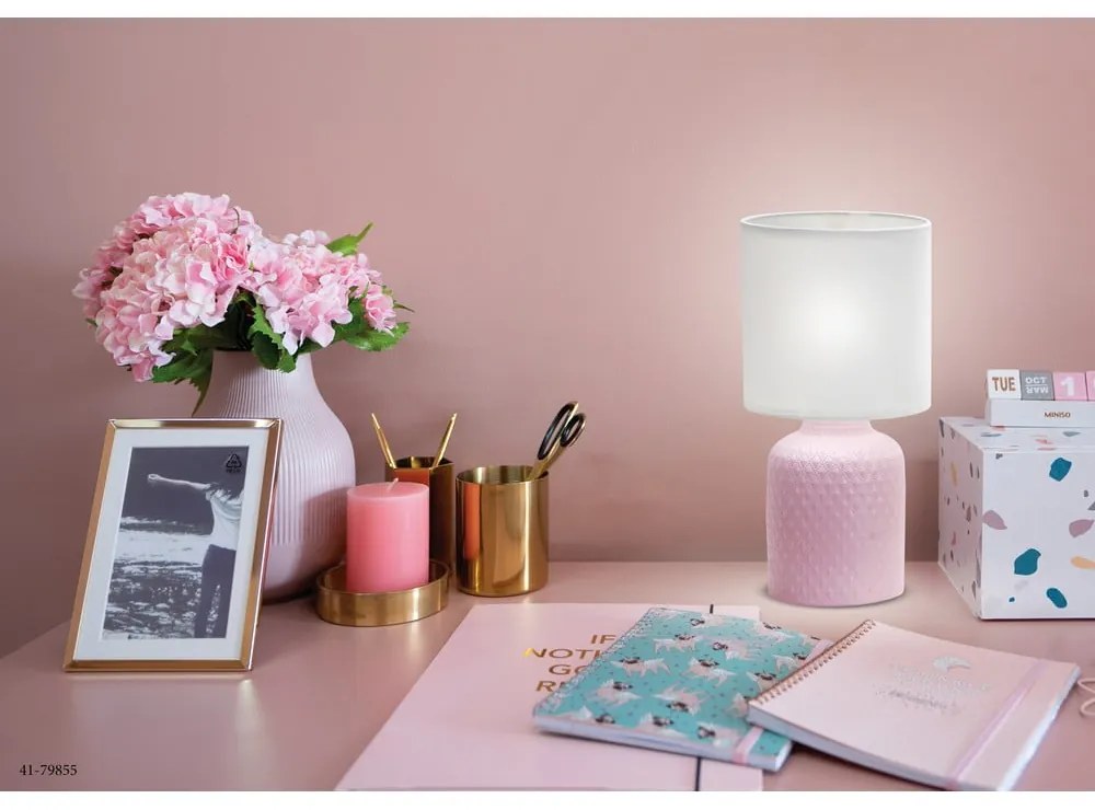 Rózsaszín asztali lámpa textil búrával (magasság 32 cm) Iner – Candellux Lighting