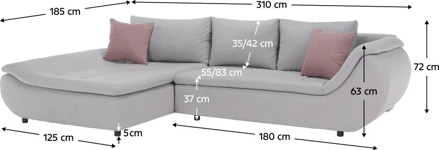 Ülőgarnitúra, világosszürke/púderrózsaszín, szövet, balos, BRATO