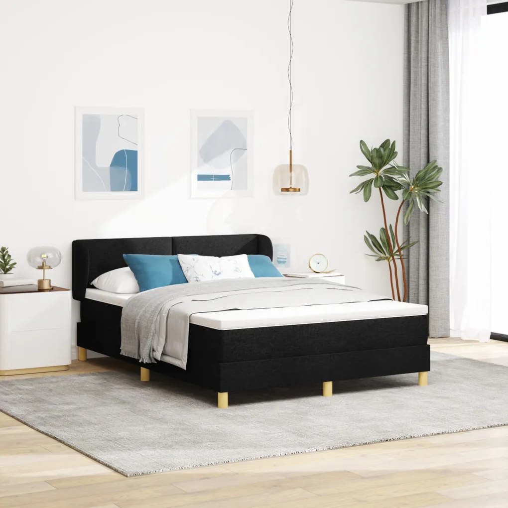 Boxspring Ágy Matrac Terítővel, Fekete, 140x200 cm, Szövet