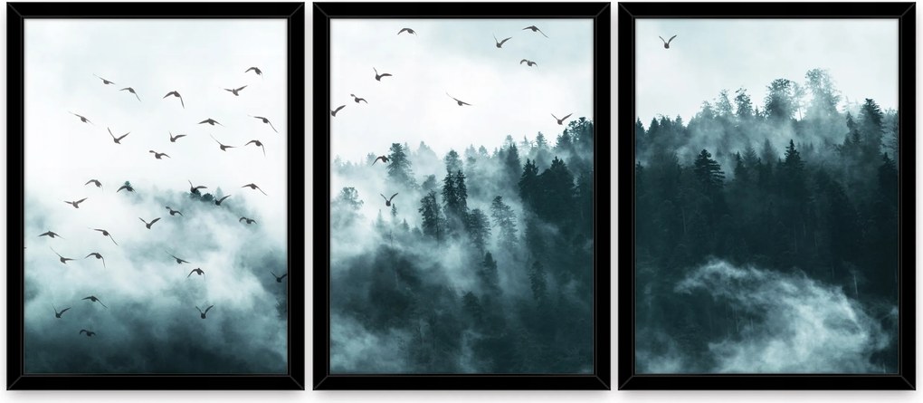 Képek Triptichon Erdő A Ködben 3 Kép Fekete Keretben Hálószoba Nappali Nagy