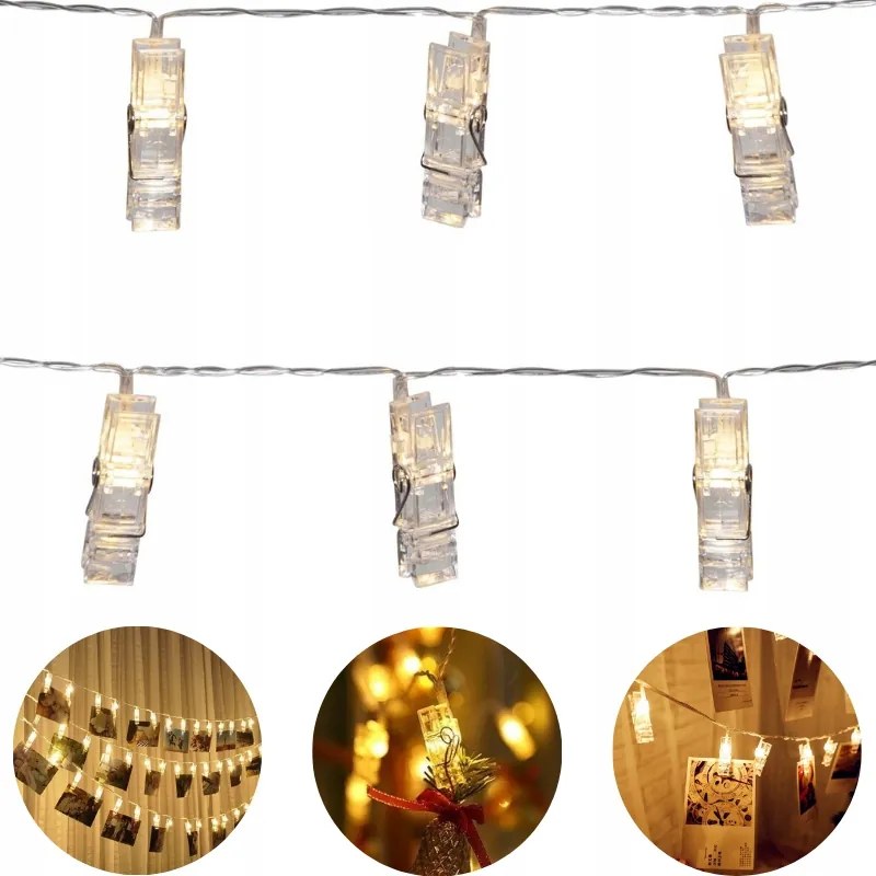 10m 100LED Led Képcsipesz Lámpa Gemkapocs Fényfüzér Háttérvilágítással LS-13