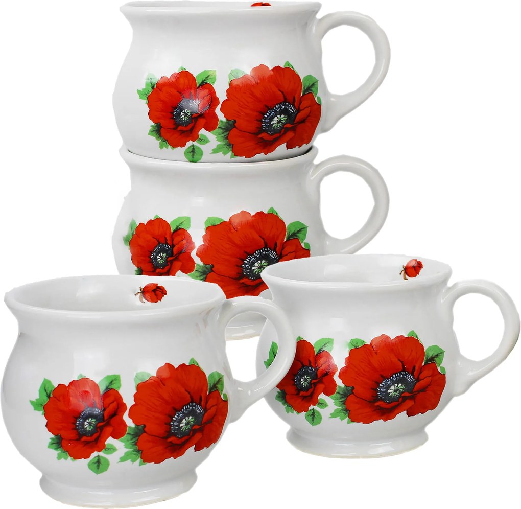 4 db-os kerámia bögre szett 0,35 l pipacs motívum